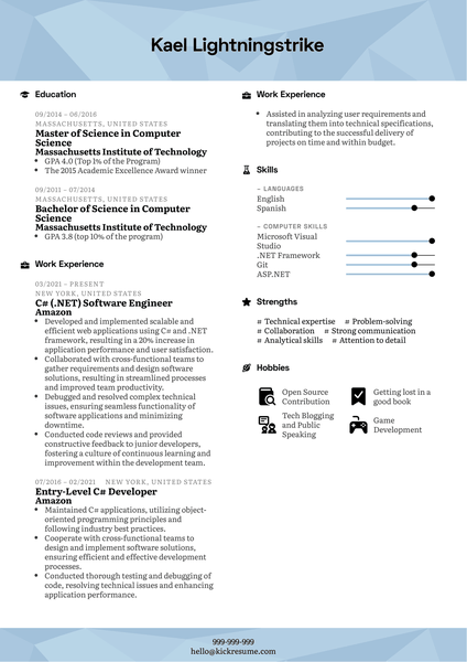 C# (.NET) Software Engineer Resume Sample