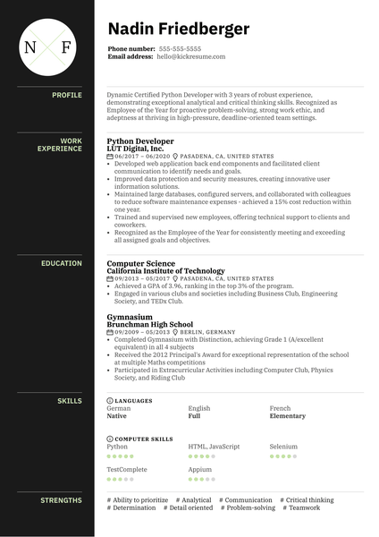 Python Developer Resume Sample