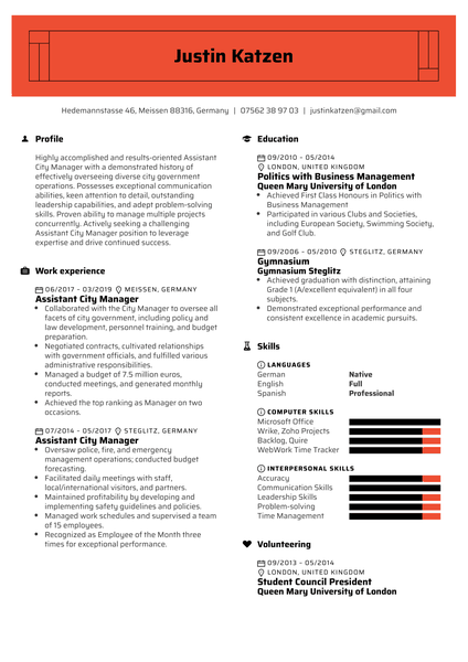 Assistant City Manager Resume Example