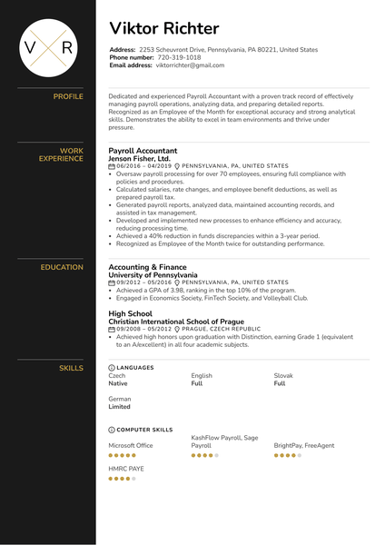 Payroll Accountant Resume Example