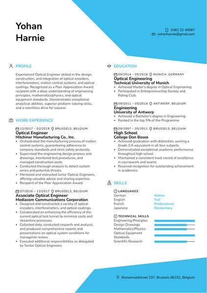 Optical Engineer Resume Sample