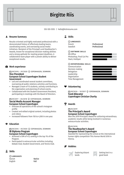 Modern Resume For College Application Example