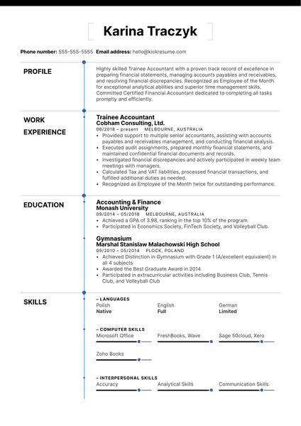 Trainee Accountant Resume Example