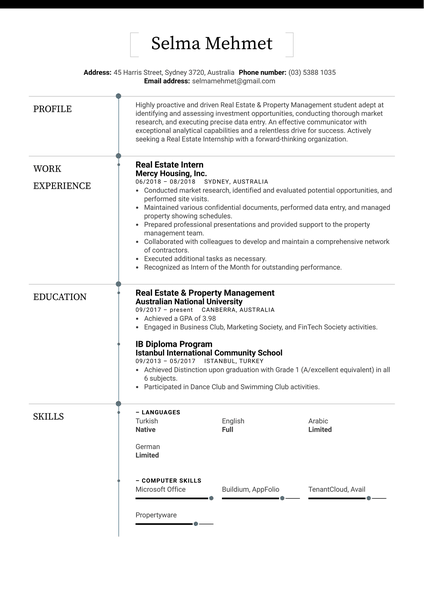 Real Estate Intern Resume Sample