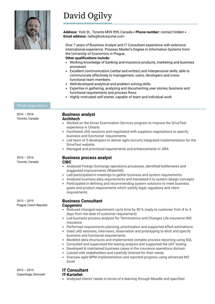 Scotiabank Business Analyst Resume Sample