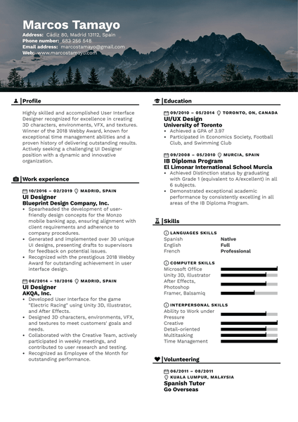 UI Designer Resume Example