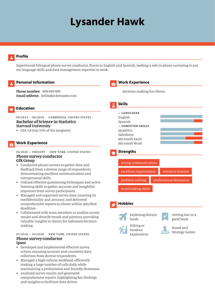 Phone Survey Conductor Resume Sample