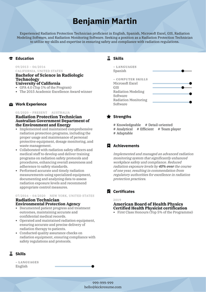 Radiation Protection Technician Resume Sample