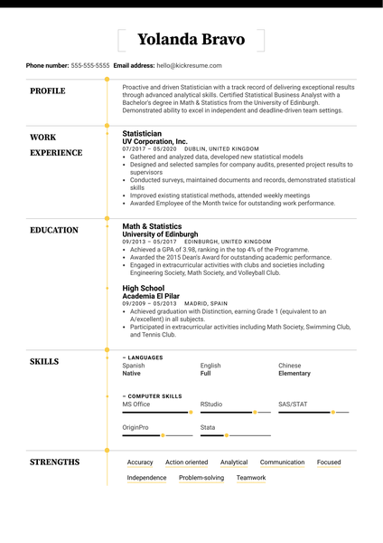 Statistician Resume Example