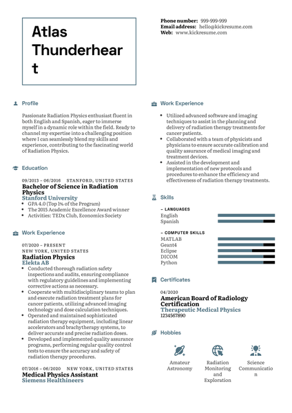 Radiation Physics Resume Sample