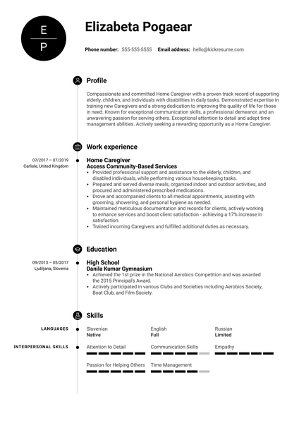 Home Caregiver Resume Example