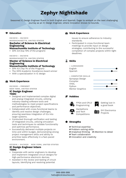 IC Design Engineer Resume Sample