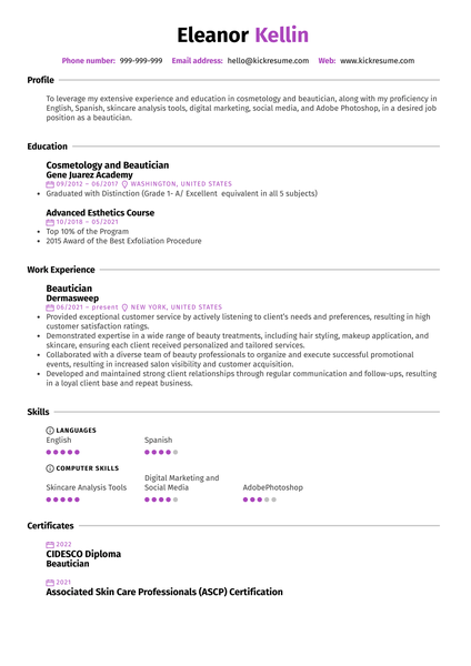 Beautician Resume Sample