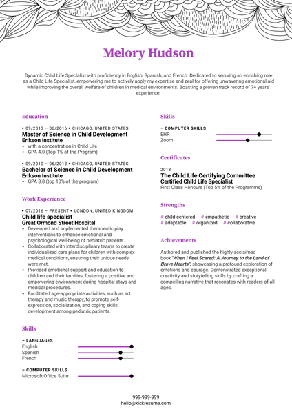 Child Life Specialist Resume Sample