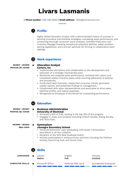 Allocation Analyst Resume Example