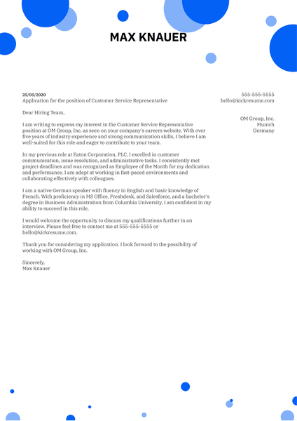 Customer Service Representative Cover Letter Template