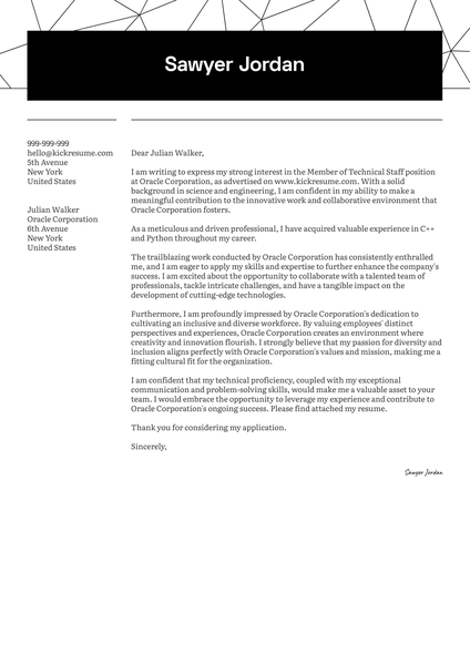 Member of Technical Staff Cover Letter Sample