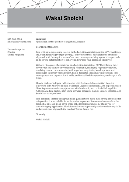 Logistics Job Cover Letter Example