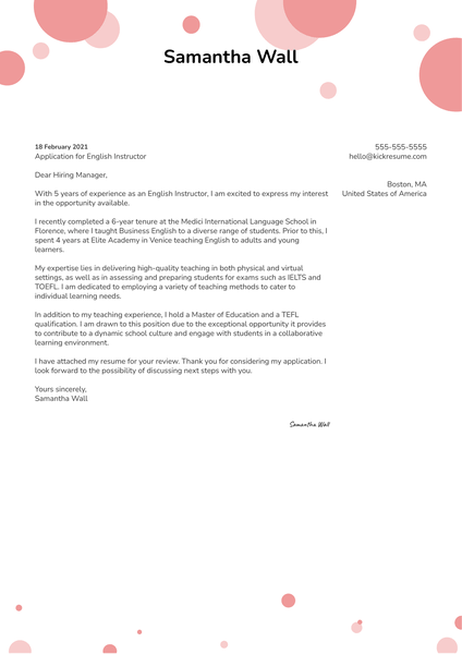 English Instructor Cover Letter Template