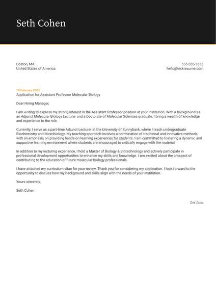 Assistant Professor Molecular Biology Cover Letter Template