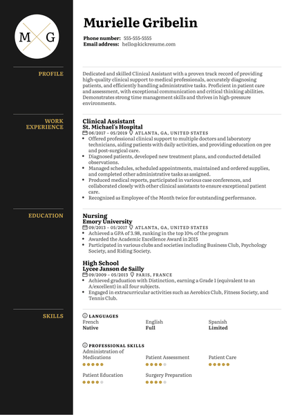 Clinical Assistant Resume Template