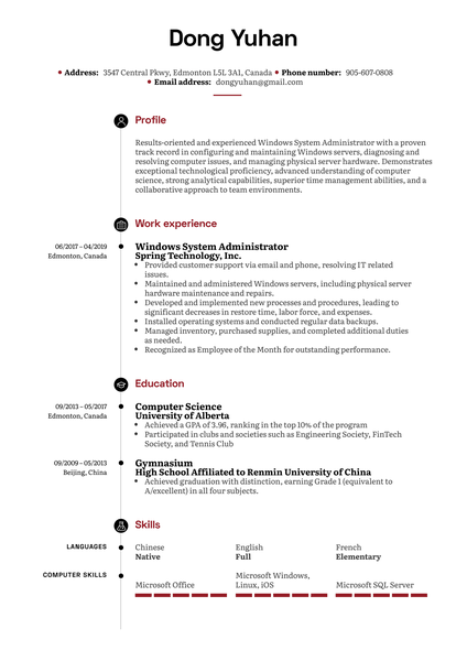 Windows System Administrator Resume Sample