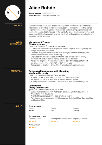 Management Trainee Resume Example