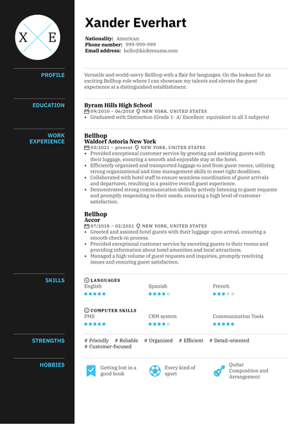 Bellhop Resume Sample