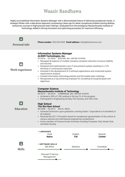 Information Systems Manager Resume Example