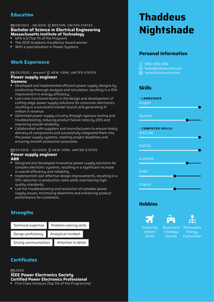 Power Supply Engineer Resume Sample