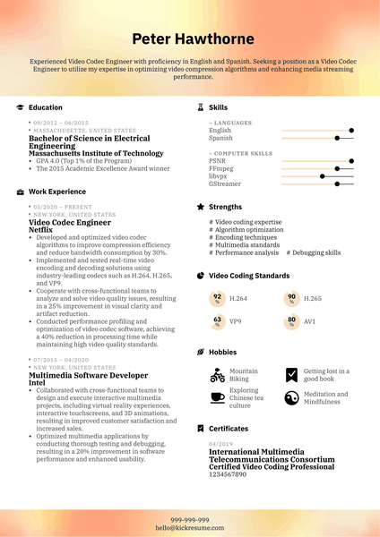 Video Codec Engineer Resume Sample