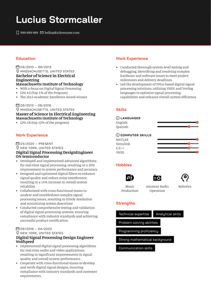 Digital Signal Processing Design Engineer Resume Sample