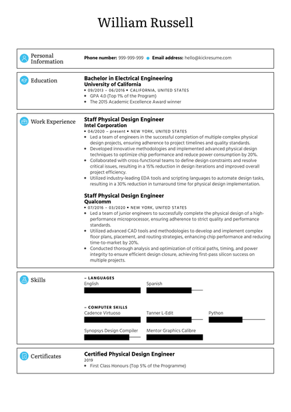 Staff Physical Design Engineer Resume Sample