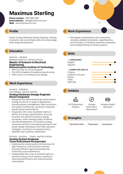 Analog Hardware Design Engineer Resume Sample