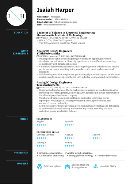 Analog IC Design Engineer Resume Sample