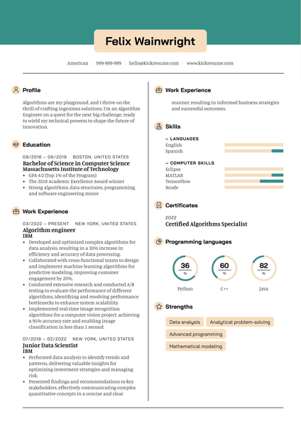 Algorithm Engineer Resume Sample