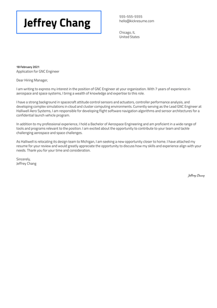 GNC Engineer Cover Letter Example