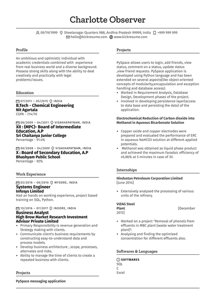 Business Analyst CV Sample