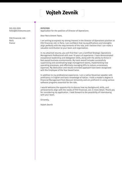 Director of Operations Cover Letter Template