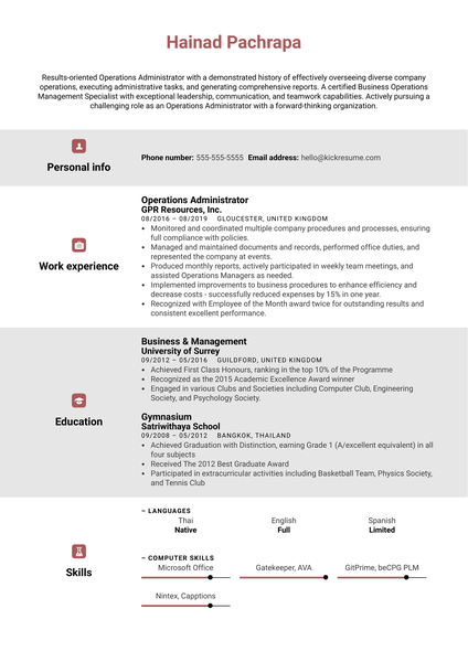 Operations Administrator Resume Example