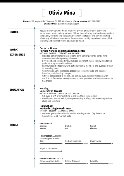 Geriatric Nurse Resume Sample