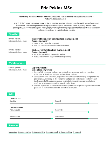 Superintendent Resume Sample