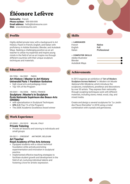 Art Teacher Resume Sample