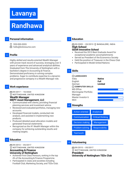 Wealth Manager Resume Sample