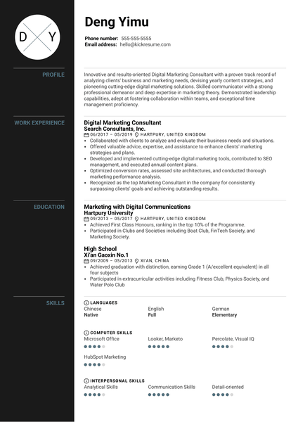 Digital Marketing Consultant Resume Sample