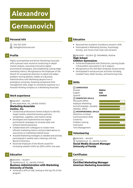 Marketing Associate Resume Sample