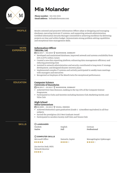 Information Officer Resume Template