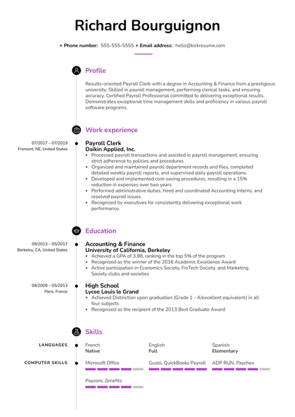 Payroll Clerk Resume Example