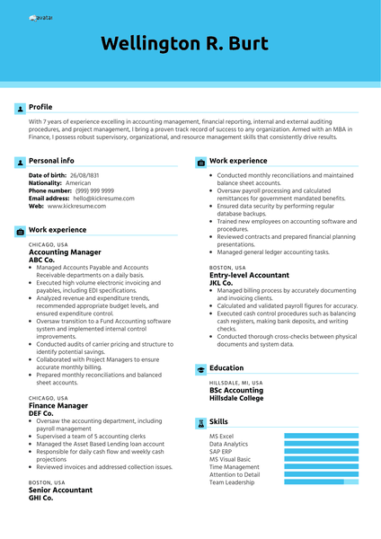 Manager Accountant Resume Sample