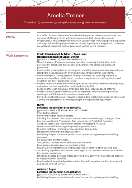 P Card Administrator at Vallourec Resume Sample